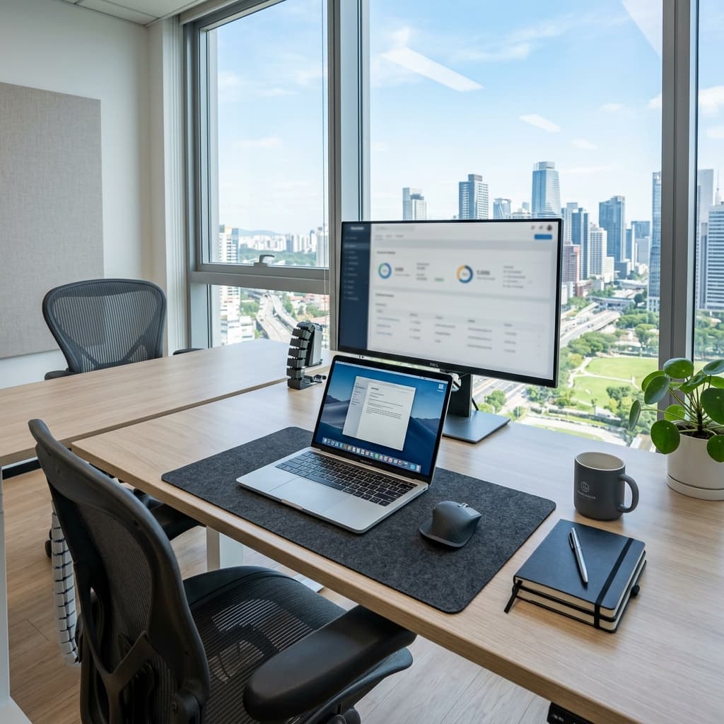 Pristine, clean modern office workspace